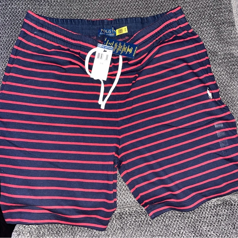 Polo by Ralph Lauren Men's Striped Swim Shorts - Navy and Red